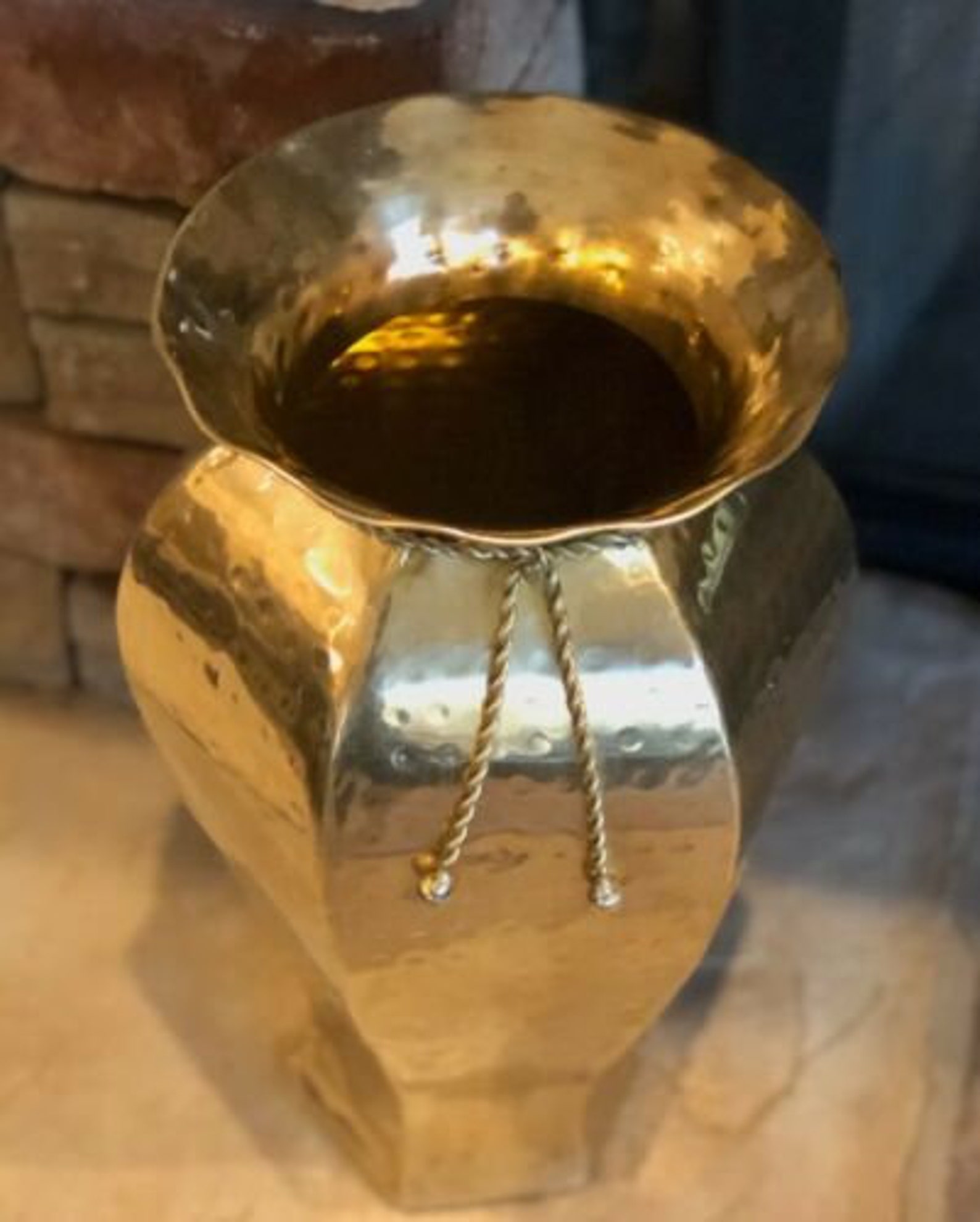 Large Brass Vase / Planter with Rope Accent Hand Crafted Hand Etsy