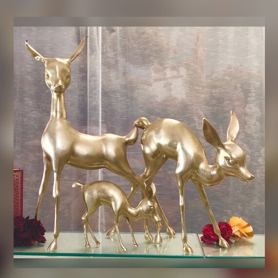 Brass Deer / Christmas Reindeer / Vintage Deer / Bambi Deer / Deer Family /Mid Century Modern / Holiday Deer / Polished Brass / Set of 3