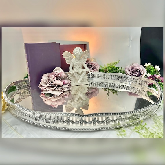 English Sheffield Silverplate Gallery Tray Silver Plate Drink Serving Tray