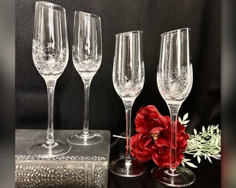 Wine Glass / Angled Rim Glass / Clear Crackle Glass / Pier 1 Wine Glass /  Hand Blown Glass / Vintage Glass / Barware Glass / Collectible