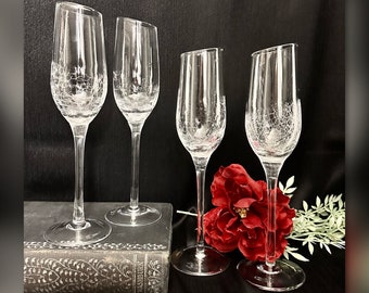 Pier 1 Wine Glasses / Angled Rim Crackle Wine Glasses / Vintage Pier 1  Clear Crackle Glass / Wine Goblets / Vintage Pier 1 Wine Glasses 