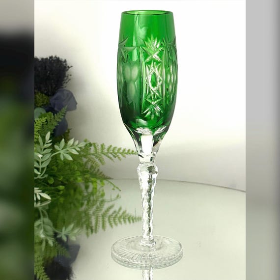 Ajka Marsala Green Champagne Glass / Champagne Toasting Ajka Champagne Flute / Vintage Ajka Emerald Green Champagne Flute / Green Champagne