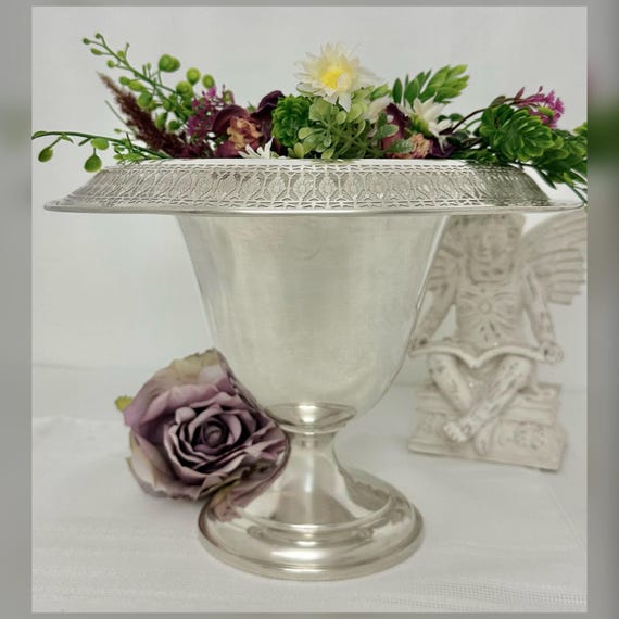 Manchester Sterling Silver Tazza Compote Pierced Rim Large Bowl