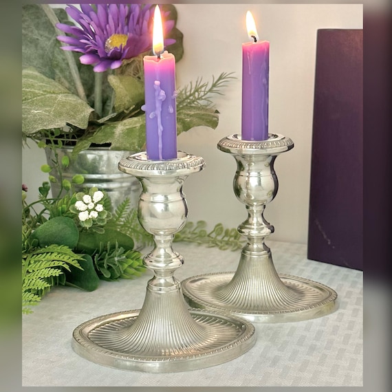 Fisher Sterling Silver Candlesticks Pair Art Deco Console Candle Holders Vintage 925 Silver