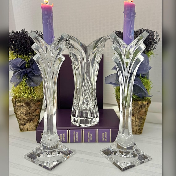 Mikasa Crystal Candle Holders / Mikasa Vase and Candle Sticks / Mikasa Deco Centerpiece Candlestick Set / Glass Candlestick Holders and Vase