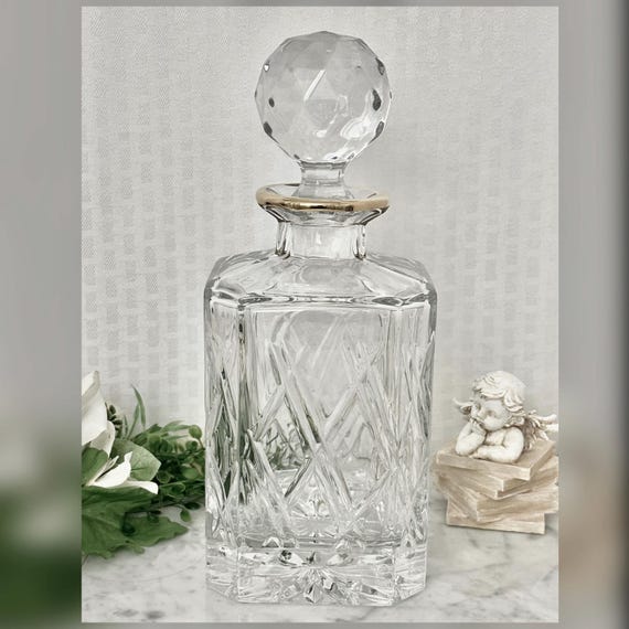 Vintage Crystal Whiskey Decanter with Gold Trim