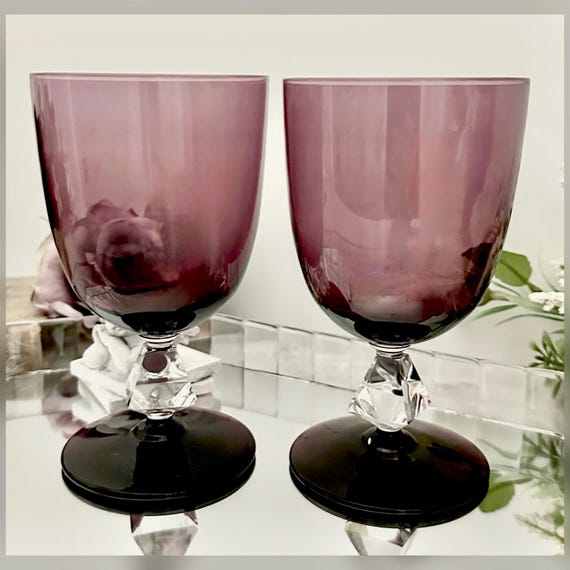 Bryce Aquarius Amethyst Glasses Pair Vintage Diamond Stem Replacement