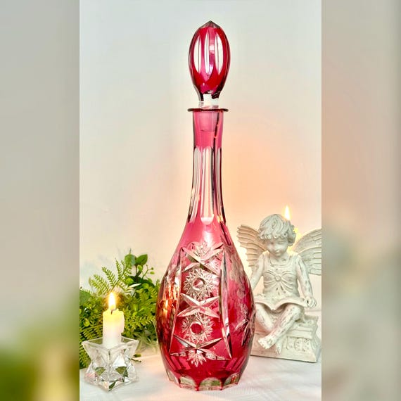 Vintage Nachtmann Cranberry Red Traube Decanter / Cranberry Nachtmann Large Decanter with Stopper / Nachtmann Red Barware Vintage Decanter