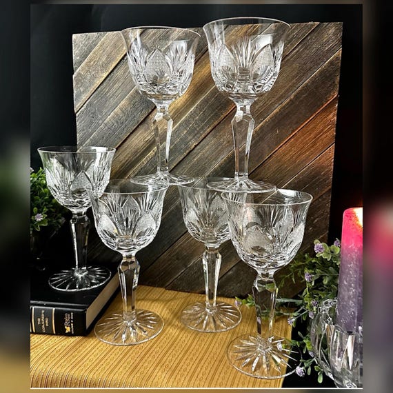 Bohemia 24% Lead Crystal Wine Glasses Set of 6 Cut Crystal Boxed Vintage