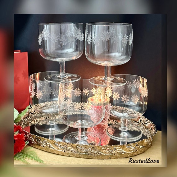 Vintage Colony Charlotte Dessert Glasses / Charlotte by Colony Tall Sherbet Cups / Charlotte Grey Cut Flower Glasses / Dessert Cups - 5