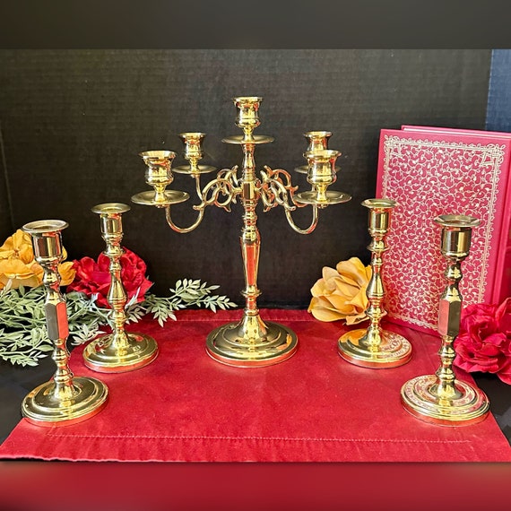 Baldwin Brass Candle Holders / Baldwin Brass Candelabra / Lacquered Brass Candle Holders / Vintage Centerpiece Candlestic / Gold Candelabra