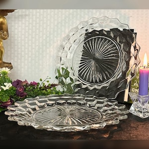 Fostoria American Clear Dinner Plates / Vintage Fostoria Antique Clear Pressed Glass Plates / American Clear Dinner Plates / 2 Dinner Plates