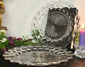Fostoria June Clear Glass Etched Dinner Plates 10 1/4