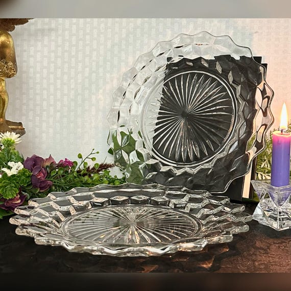 Fostoria American Clear Dinner Plates / Vintage Fostoria Antique Clear Pressed Glass Plates / American Clear Dinner Plates / 2 Dinner Plates