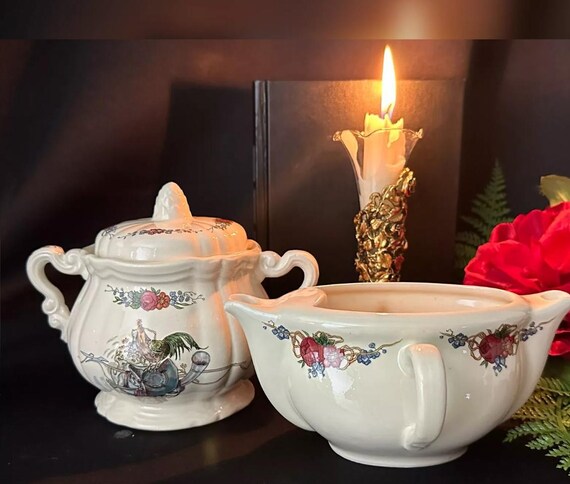 Vintage Obernai by Sarreguemines Serving Pieces  / Vintage French Obernai / Ceramic Obernai Sugar Bowl / Vintage Obernai by Sarreguemines