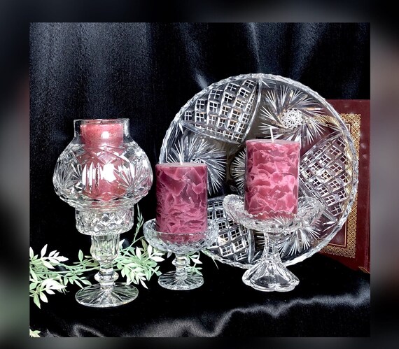 Crystal Candle Holders Set / Vintage Cut Glass Candlesticks / Table Centerpiece / Vintage Candle Sticks / Table Decoration / Home and Decor