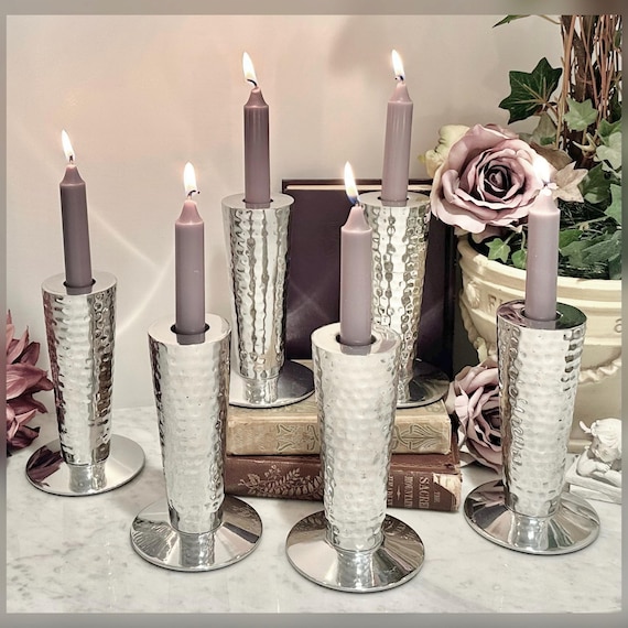 Silver Candle Holders Set of 6 Metal Candlesticks Wedding Centerpiece
