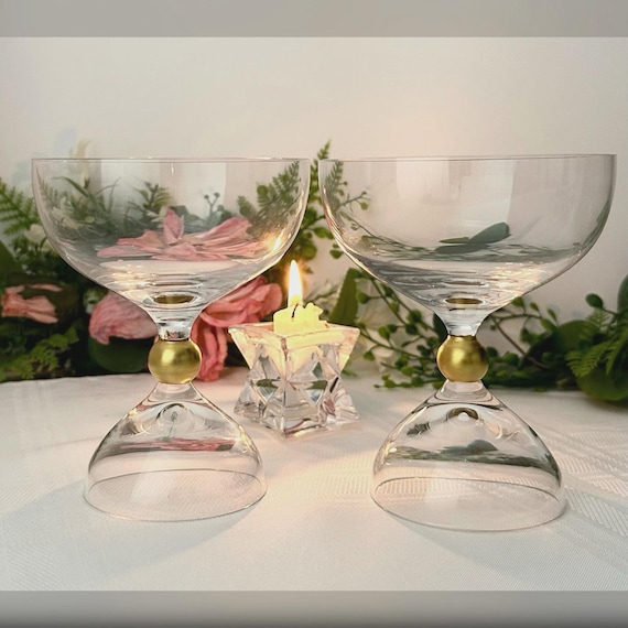 Rosenthal Magic Flute Champagne Coupes, 24K Gilt Orb, MCM Barware (Set of 2)