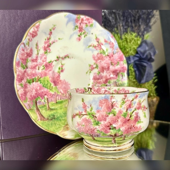 Royal Albert Blossom Time Bone China / Royal Albert Saucer & Open Sugar / Blossom Time Pink Floral Serving Pieces / Bone China Open Sugar