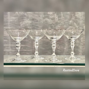 Tiffin-Franciscan Lyndley Platinum Champagne Coupes / Silver Rimmed Tiffin Dessert Cups / Tiffin Franciscan Clear Champagne Glasses - 4