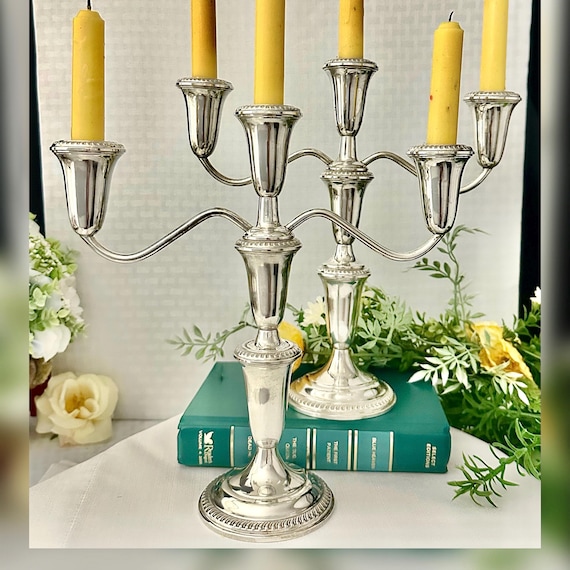 Sterling Silver Empire Candelabras / Empire Silver Sterling Candle Holders / Sterling Empire 3 Arm Candelabras / Pair Empire Candle Holders