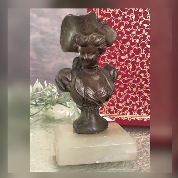 Antique Spelter / Spelter Bust / Marble Vintage Bust / Art Nouveau / Victorian Woman / Bronzed Statue / Antique Figurine / Sculpture Statue