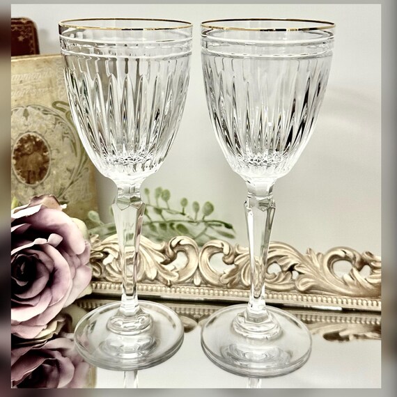Waterford Marquis Hanover Gold Trim Wine Glasses Pair Crystal