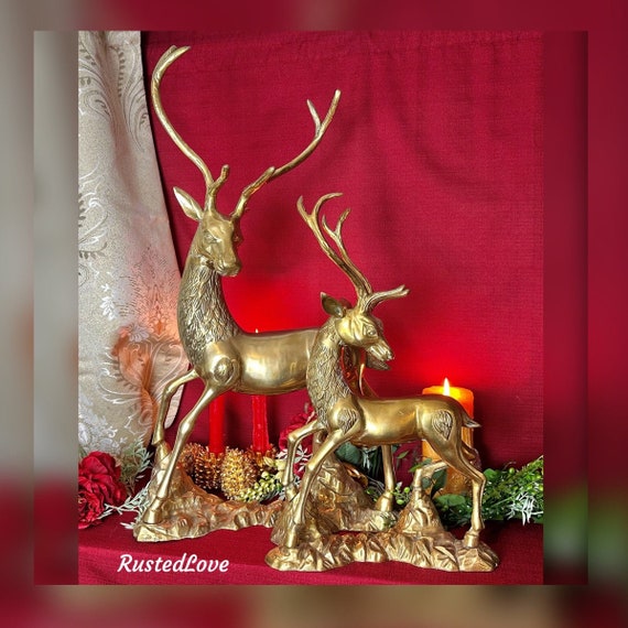 Christmas Reindeer / MCM Gold Brass Deer / Vintage Brass Deer / Brass Reindeer Statues / Brass Deer Figures /  Christmas Holiday Reindeer