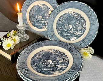 Currier & Ives Old Grist Dinner Plates Set of 4 Royal China