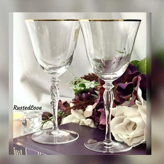 Sasaki Renaissance Gold Wine Glasses / Sasaki Renaissance Wine Glasses / Gold Rimmed Saski Glasses / Renaissance Gold Wine Goblets - 2