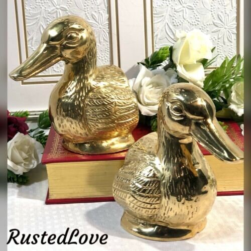 Duck Book Ends solid Brass Vintage Mid Century Modern Nautical Paperweights Pair .......... RustedLoveCo