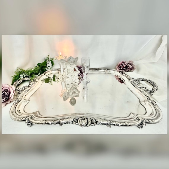 Victorian Sheffield Silverplate Butlers Tray Footed Serving Platter