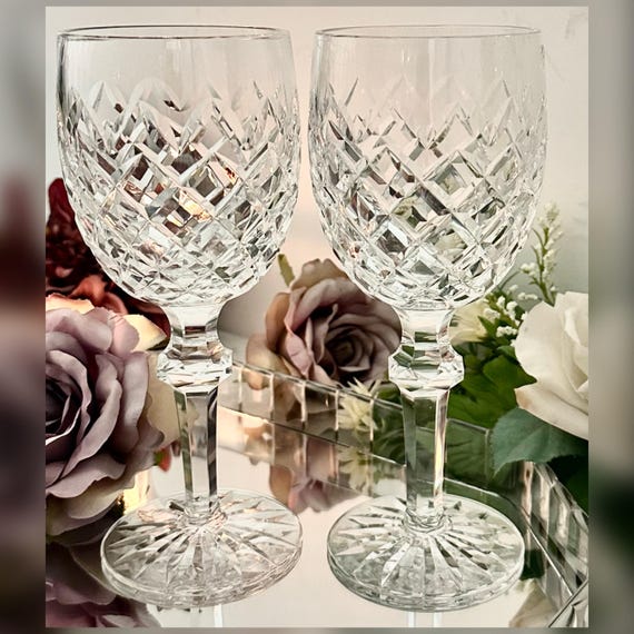Waterford Powerscourt Water Glasses Pair Vintage Irish Crystal Replacement