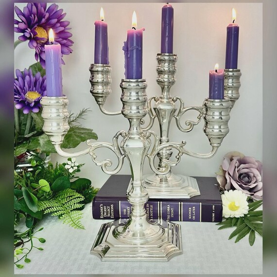 Sterling Silver Candelabras Pilgrim Candlesticks / Rococo Revival Styled Sterling Pair Candle Holders / Monograms Candle Stick Holders - 2