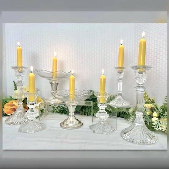 Vintage Sterling Silver & Glass Candlestick Set 7 pc Centerpiece
