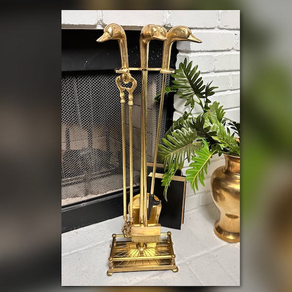 Brass Duck Fireplace Set Etsy