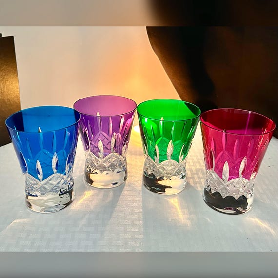Waterford Lismore Pops Colored Double Old Fashioned Glasses - Lismore Pops Waterford Crystal - Colored Old Fashioned Glasses - Rare Glasses