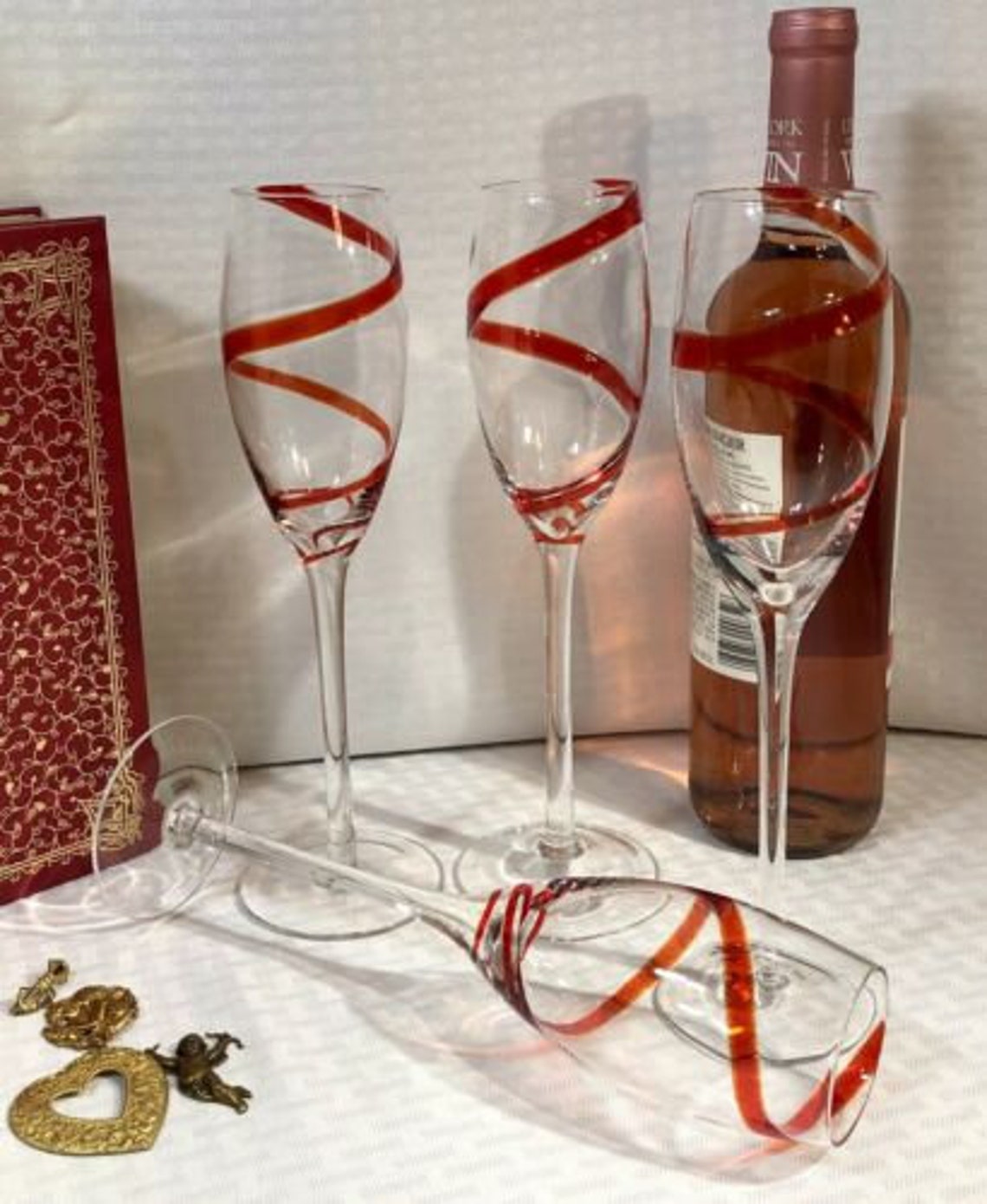 Pier 1 Red Swirline Champagne Flutes Hand Blown Orange / red Etsy