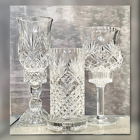 Crystal Hurricane Candle Holders / Mixed Sized Glass Hurricanes / Wedding Crystal Candle Centerpiece Decor / Glass Hurricane Candle Holders