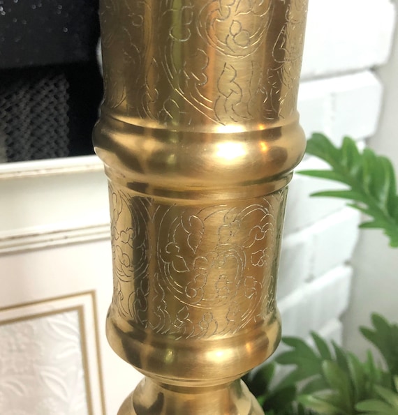 Etched Brass Floor Candlestick / Vintage Altar Candle Holder / Pillar  Candleholder / Wedding Decor / Moroccan Candlestick / Boho Styled HUGE -   Denmark