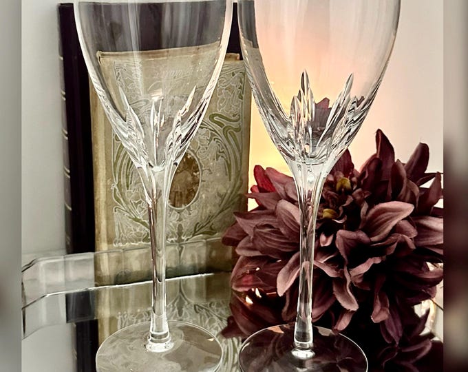 Lenox Firelight Water Goblets Pair Vintage Clear Glass Stemware - No Panel Cuts