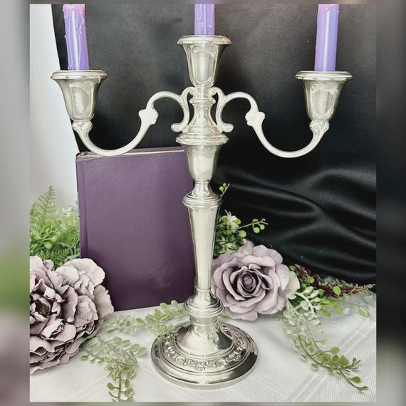 Gorham Strasbourg Sterling Silver 3 Arm Candelabra 13" Vintage Candle holder Centerpiece