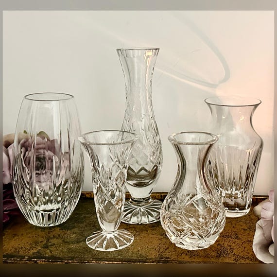 Set of 5 Crystal Bud Vases Rogaska Galway Mikasa Vintage Glass Vases