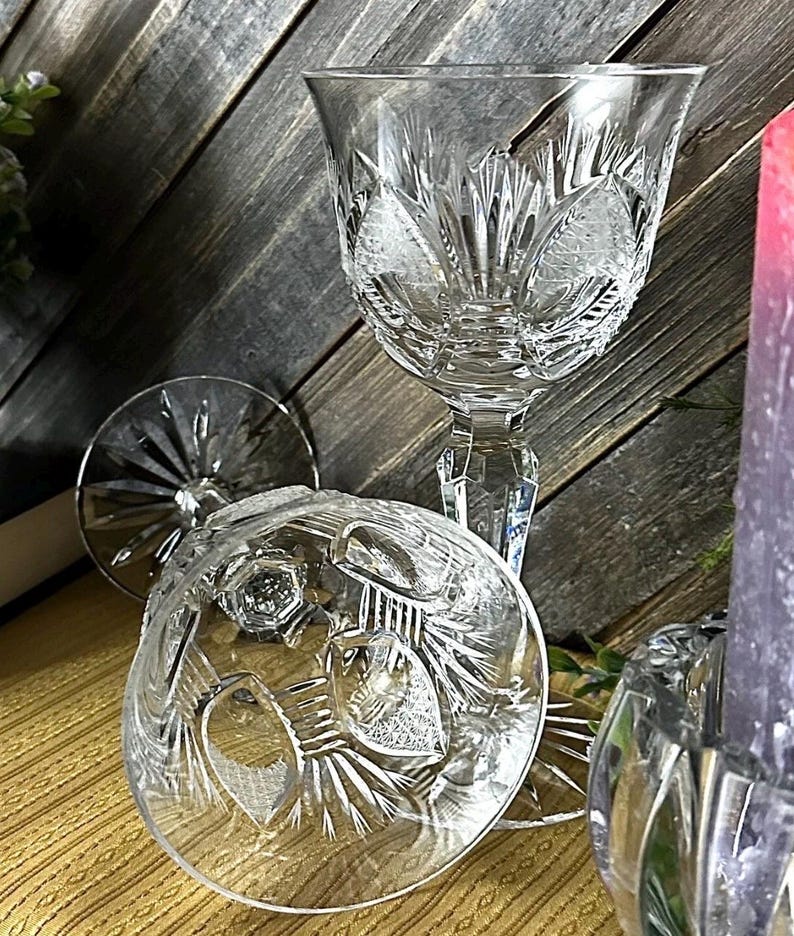 Bohemia 24% Lead Crystal Wine Glasses Set of 6 Cut Crystal Boxed Vintage bild 5