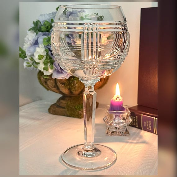 Ralph Lauren Glen Plaid Goblet Birdbath /  Lauren Glen Plaid Crystal Balloon Glass / Vintage Lauren Large Balloon Glass / Large Pair 14 Oz