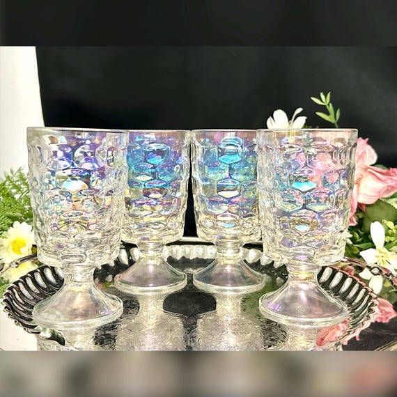 Colonial Iridescent Water Glasses by Federal Glass / Vintage Water Stemmed Colonial Iridescent Glasses / Iridescent - Set of 4