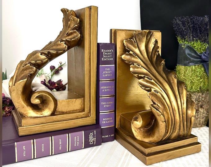 Vintage Gold Corbels Wall Shelves or Book Ends Large Greek Acanthus Leaves - 2