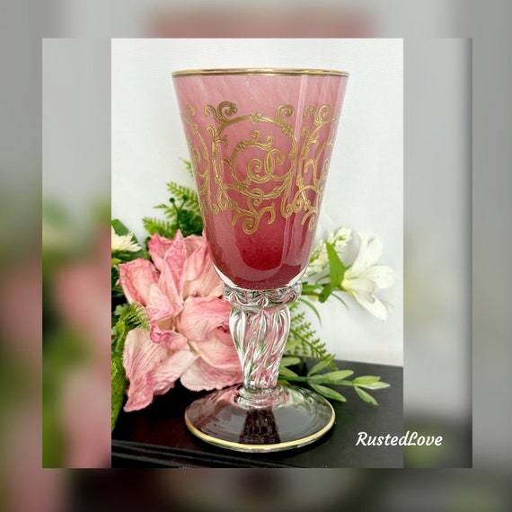 Arte Italica Pink Water Glass / Vintage Pink Arte Italica Water Goblet / Italian Pink Arte Water Glass / Arte Italica Water Glass - 1