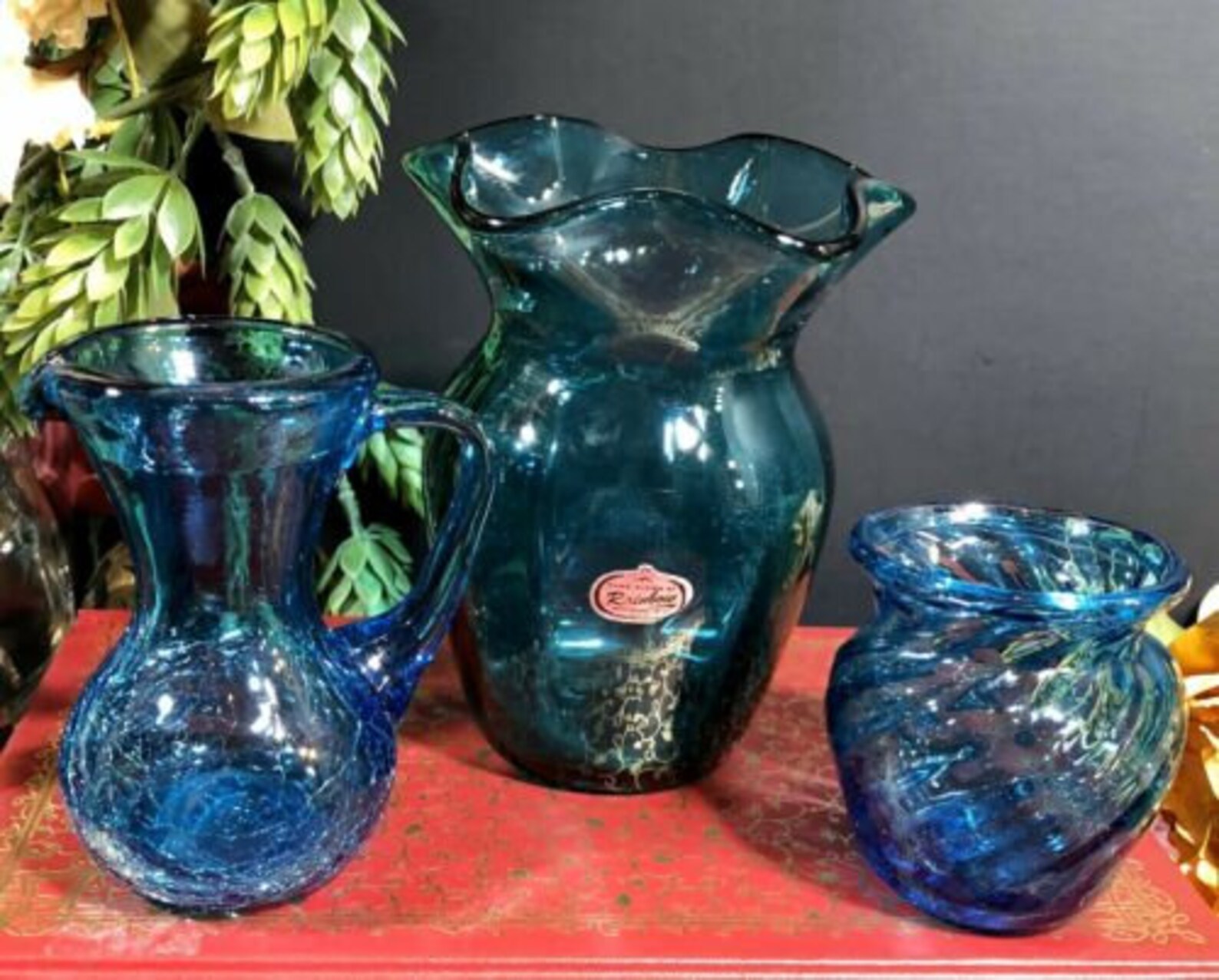 Vintage Small Hand Blown Crackle Glass Dark Blues Fenton Vase Etsy