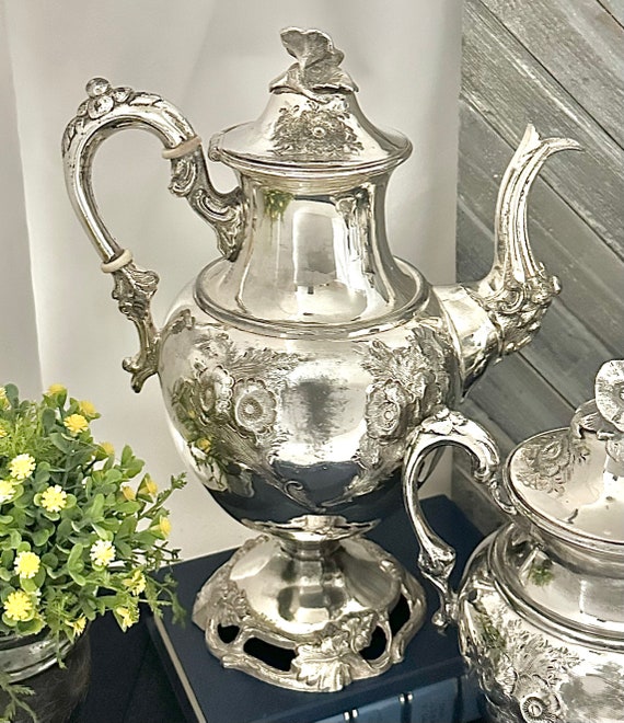 Antique Meriden Britannia Victorian Silver Plate Tea Coffee Set